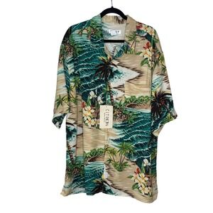Citron Santa Monica Hawaiian Shirt XL Tan Tropical Island Rayon Made in USA NWT